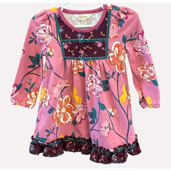 Matilda Jane Girls Pink Floral Unicorn Dress 12-18M Cotton Blend Fallcore Velvet - Picture 1 of 5